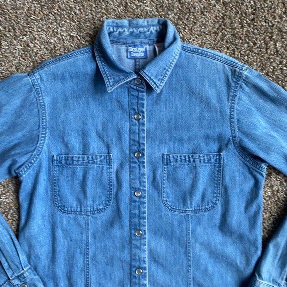 SKYDYED Denim Shirt Womens Medium Blue Jean Snap Button Up Long Sleeve Cowgirl - Picture 2 of 12